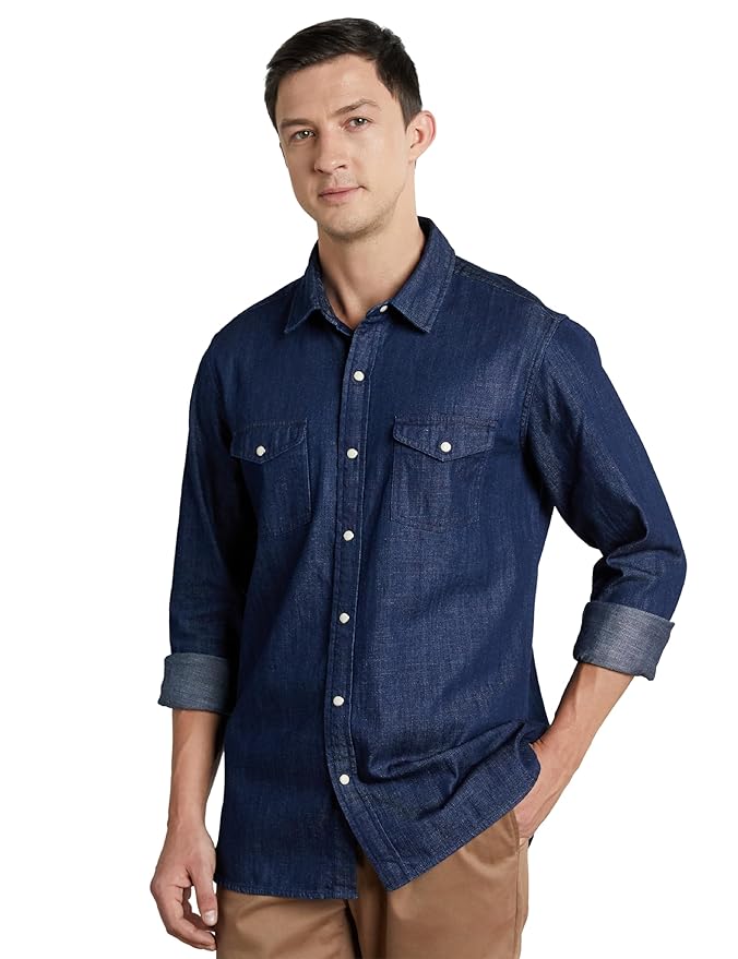 symbol premium men's casual cotton denim shirt (regular fit) symbol premium men's casual cotton denim shirt (regular fit)