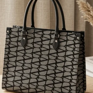 women's premium geometric print tote handbag | spacious office & daily use shoulder bag | grey & black